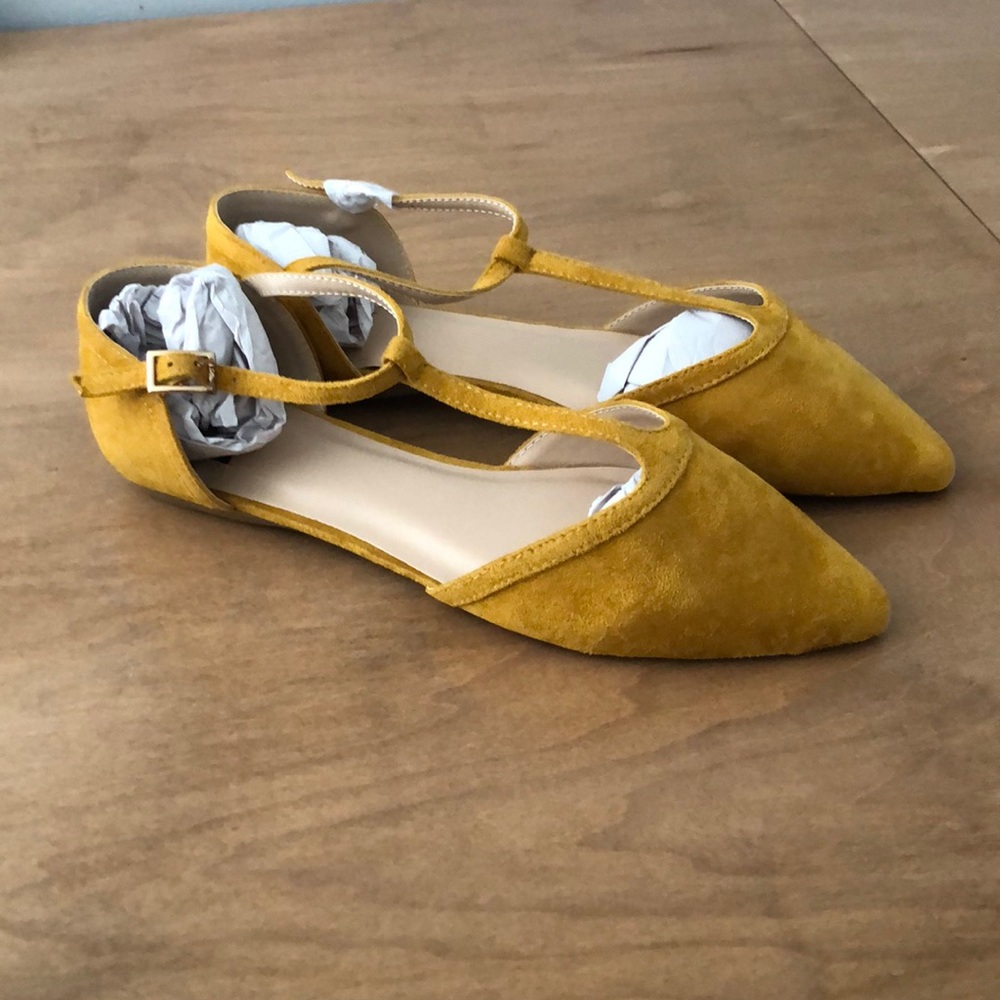 Vintage-Style Mustard T-Strap Flats